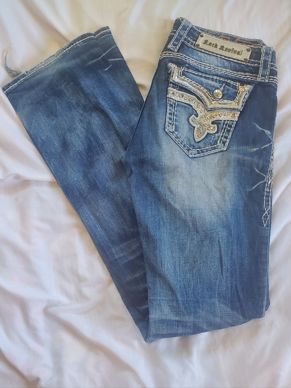 Rock Revival Kai Distressed Bootcut Denim Jeans, Sz 28 (Actual W31/L35)